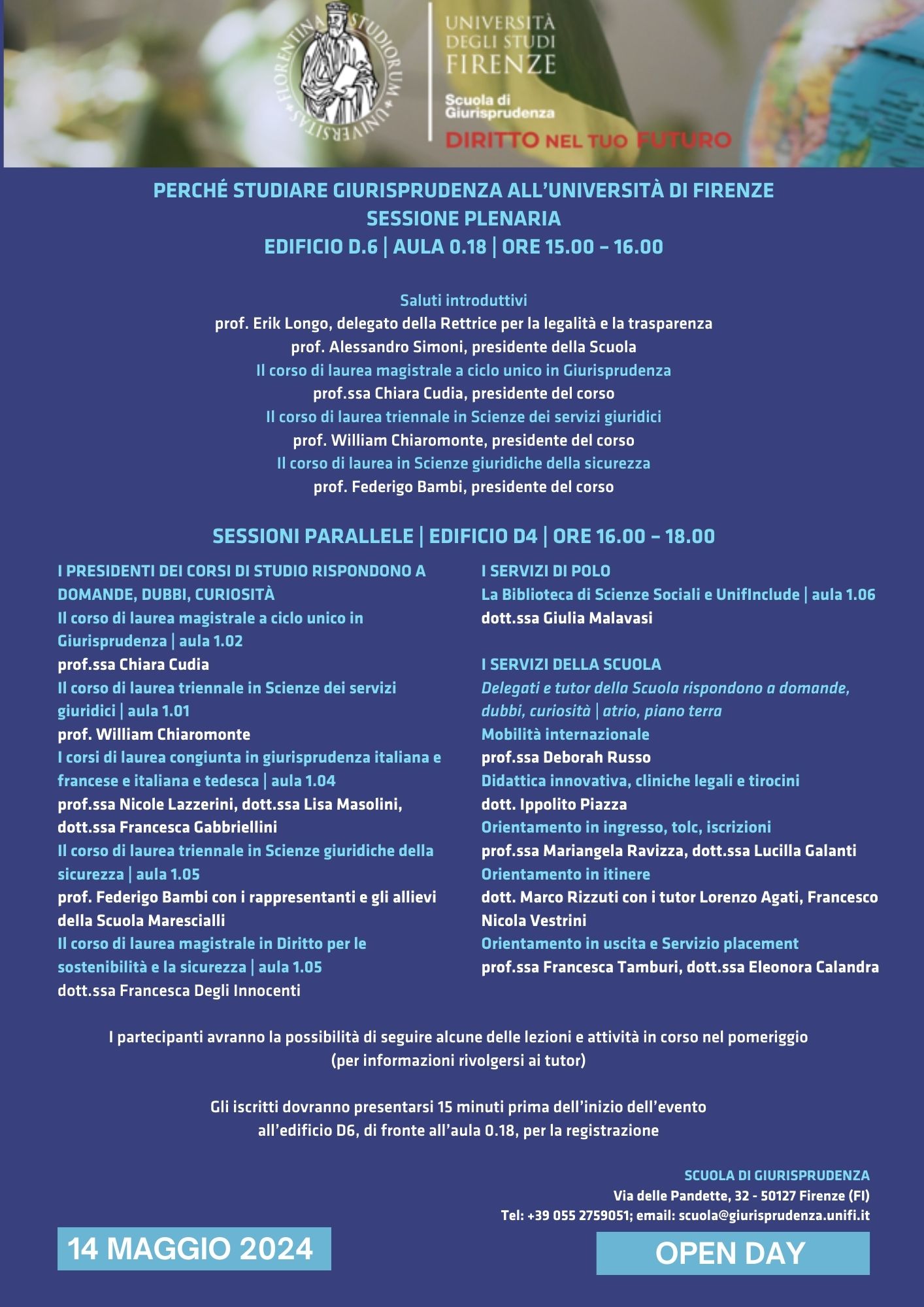 in ingresso Orientamento/Placement Scuola di Giurisprudenza UniFI